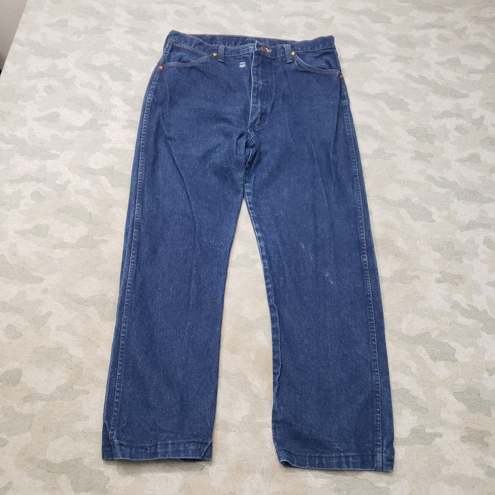 Vintage Wrangler 13MWZ Jeans Mens 36x38 Blue Straight Leg Denim Dark Wash Cowboy